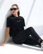 CROPPED COTTON PLAIN BACK TEE BLACK